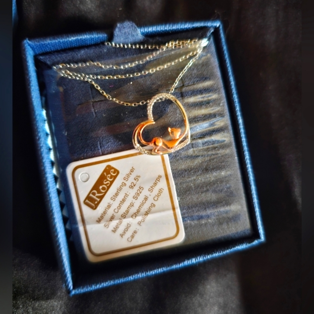 Sterling silver cat heart necklace gift idea J. Rosée
